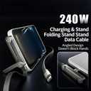 Invisible Holder Charger Cable, 240W PD Fast Charging Cable for Desk, USB-C to USB-C & USB to Light-ning Cable 4.9 FT with 360 Adjustable Metal Stand, 2 in 1 Holder Charger for Gaming, Office, Home