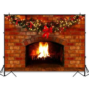 Christmas Fireplace Backdrop for Photography 7x5ft Red Brick Fireplace Decorations for Xmas Party Photo Background Pictures Studio Props