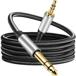 3.5 mm to 6.35 mm Audio Cable 20Ft, Gold-Plated Terminal Silver Color Zinc Alloy Housing 3.5mm 1/ 8" Male TRS to 6.35mm 1/ 4" Male TRS Nylon Braided Stereo Audio Cable for iPhone, Amplifiers(20Ft/ 6M)