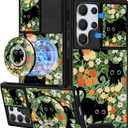 Buleens for Samsung Galaxy S25 Ultra Case - with Ring Stand & Camera Cover Aesthetic Cute Designed for Women Girls Girly Kawaii Cats Floral for Samsung S25 Ultra Phone Case Compatible with Magsafe
