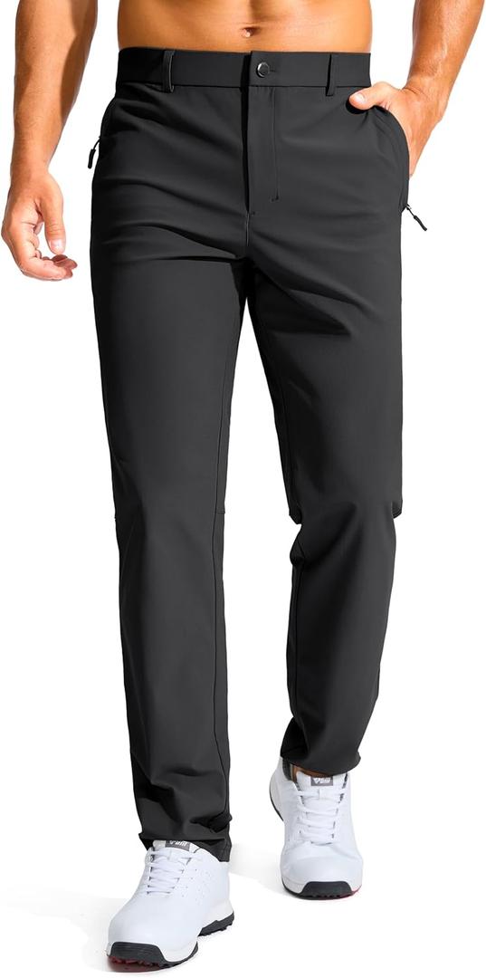 Men's Golf Pants - 30"/32"/34" Slim Fit Stretch Lightweight Dress Pants for Men with Zipper Pockets Casual Work (Black)