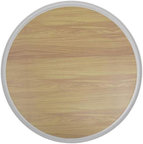 HUBERT Round Faux Light Wood Melamine Tray with White Border - 16"D