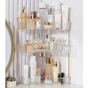 Corner Bathroom Counter Organizer Bathroom Countertop Shelf Makeup Organizer for Vanity Perfume Tray for Corner Storage (3 Tiers, Clear)