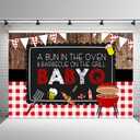 MEHOFOND 7x5ft BBQ Theme Party Backdrop Rustic Wooden Board White and Red Lattice Background Barbecue Baby Shower Party Banner Decor Photography Booth Props