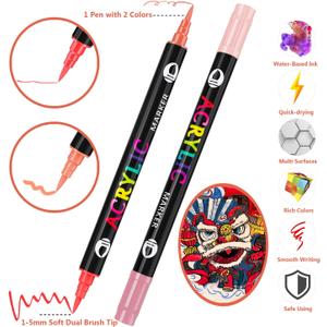 24 Dual Tip Acrylic Markers Paper/Canvas/Glass/Ceramic/Stone