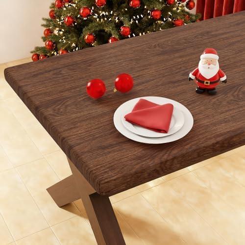 Smiry Rectangle Picnic Tablecloth, Waterproof Elastic Fitted Table Covers for 6 Foot Tables, Wipeable Flannel Backed Vinyl Tablecloths for Camping, Indoor, Outdoor (Brown, 30x72 Inches)