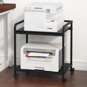 21"x15.8" Large Printer Stand with Storage, 2-Tier Under Desk Printer Table, Rolling Printer Cart with Lockable Wheels for Home, Office (Black)