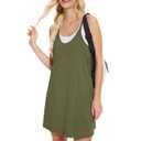 HanaHola Women Tennis Workout Romper Mini Dress Summer Sleeveless Spaghetti Strap Athletic Sports Dress with Shorts(Army Green, X-Small) (Green, XS)