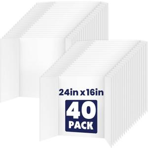 40 Pack Trifold Poster Board, 16in x 24in Corrugated Project Board, White Presentation Board, Trifold Display Board for School Project, Business Presentation, Science Fairs, Event Display