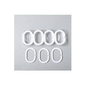 Plastic Shower Curtain Rings,Pack of 12 White Bathroom Shower Hooks Loop Clips Bath Drape Replacement C-Rings Pole and Rail Window Rod (White)