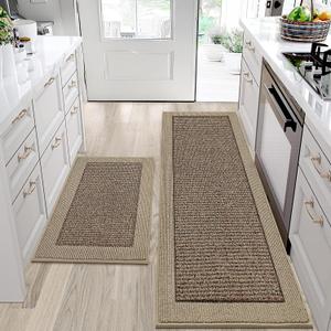 BEQHAUSE Kitchen Rugs and Mats Set of 2 Non-Slip Kitchen Mats for Floor, Absorbent and Stain Resistant Kitchen Runner, Machine Washable Rugs for Kitchen, Laundry & Sink, 24"x36"+24"x60", Taupe
