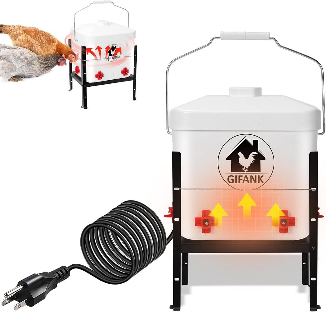 Heated Chicken Waterer for Winter Automatic Heated Chicken Waterer Adsjustable Height Poultry Drinker Heater Anti-Freezing Watering System for Chicken Coop Accessories ABS 2 Gallon