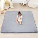 1.3" Thick Baby Floor Play Mat 50x50, Basic Padded Foam Mat for Tummy Time Crawling, Non Slip Cushioned for Babies Toddlers Infants Kids (Light Grey)