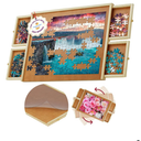 1000 Piece Wooden Jigsaw Puzzle Table - 4 Drawers, Rotating Puzzle Board | 30” X 22” Jigsaw Puzzle Board | Puzzles Cover Included - Portable Puzzle Tables for Adults and Kids by Beyond Innoventions
