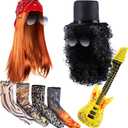 Yingzhao 9 Pcs Rocker Costumes Set for Men Women 80s Rocker Wig Inflatable Guitar Tattoo Sleeve Sunglasses Bandana and Hat