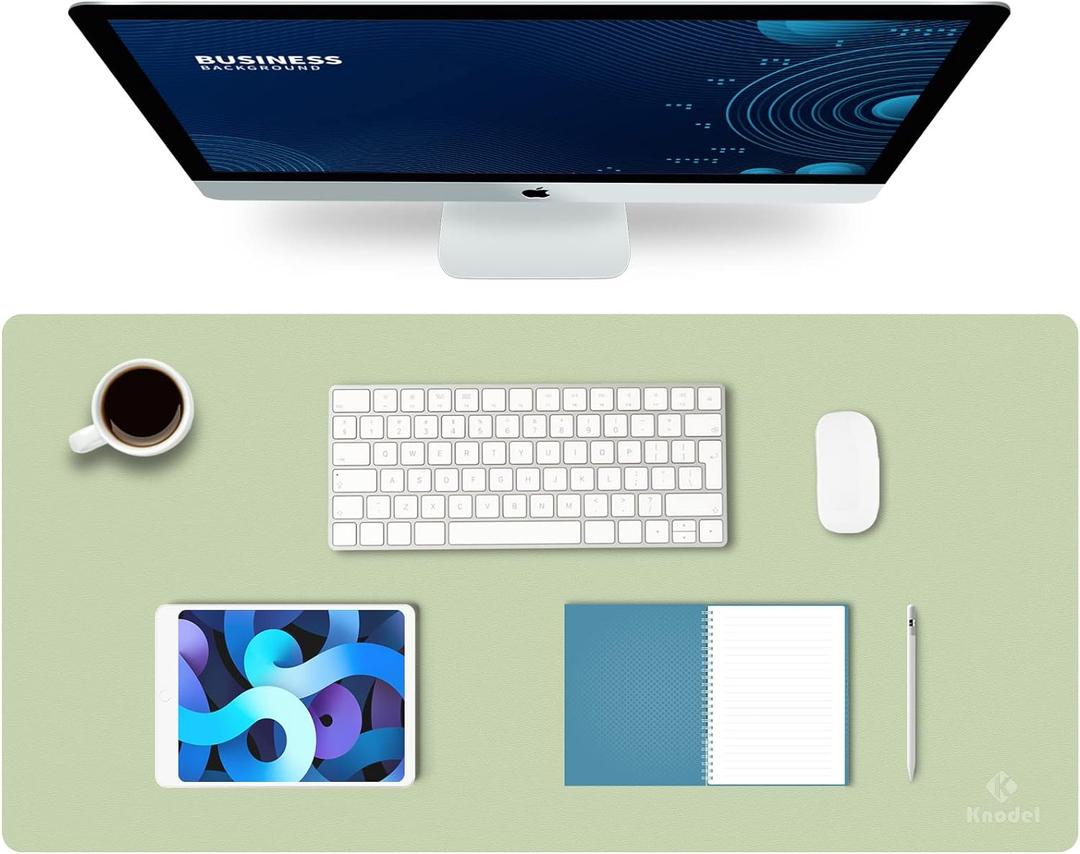 K KNODEL Large Office Leather Desk Mat, Mouse and Keyboard Pad, Computer and Laptop Mat, Desktop Protector and Cover, Writing Pad and Blotter (31.5"x15.7", Light Blue) (31.5" x 15.7", Light Blue)