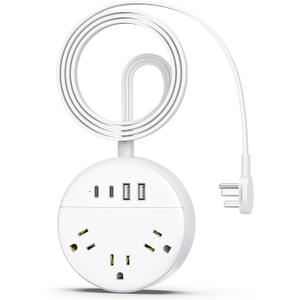 Flat Extension Cord 5 ft, NTONPOWER Flat Plug Power Strip with 3 Outlets 4 USB Ports(2 USB C),Ultra Thin Extension Cord Under Carpet, Mountable, for Travel Cruise Ship Home Office Dorm Room