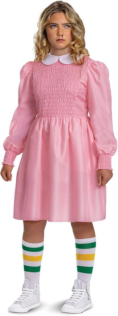 Eleven Pink Dress Costume for Kids, Official Stranger Things Costume Outfit (Large (10-12))