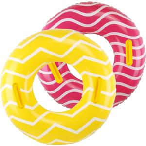 2 Pack Inflatable Pool Tubes with Handles, 39 Inner Tubes for Floating, Round Pool Float, Beach Swim Ring Floaties, Pool Party Toys for Teens Adults (Yellow & Pink)