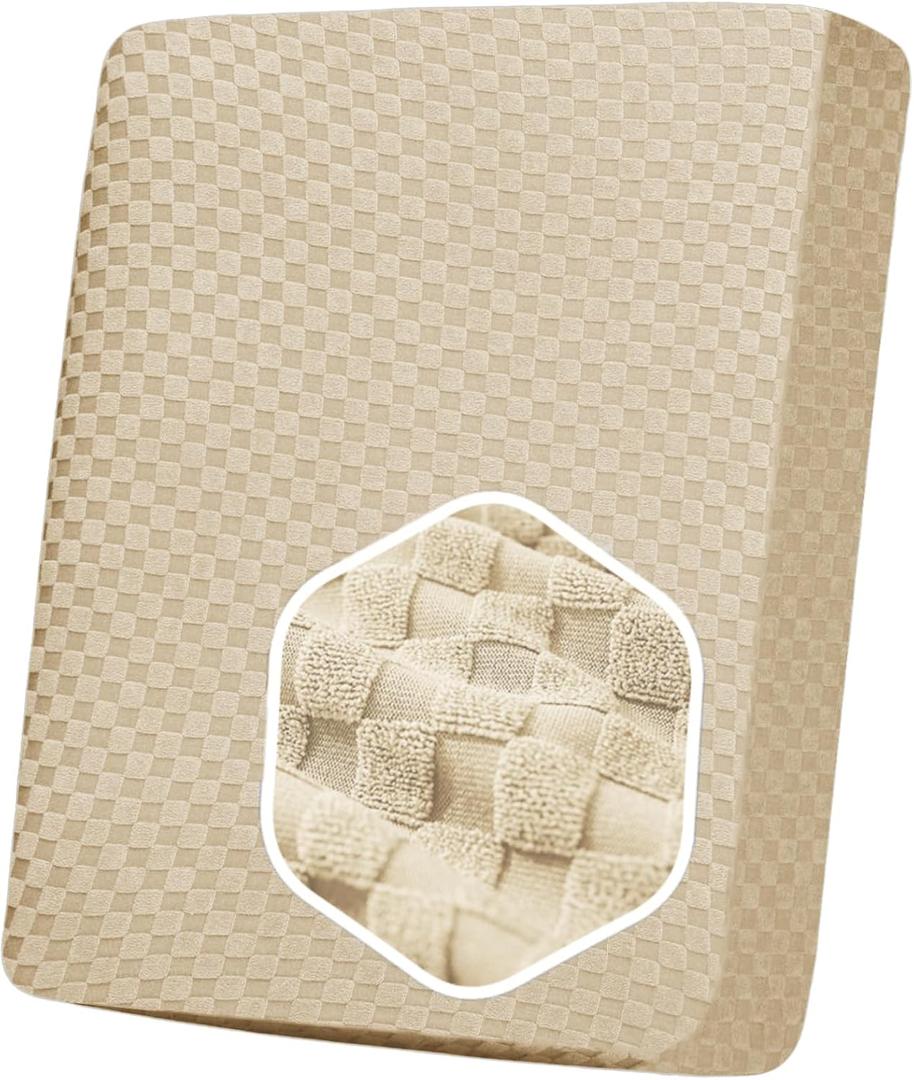 YEMYHOM Stretch Individual Cushion Covers Sofa Chair Seat Cushion Slipcovers Soft Couch Cover Replacement Large Checkered Furniture Protector with Elastic Bottom (1 Pc Cushion Cover, Light Beige)