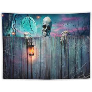 VUMIVI Halloween Ghost Tapestry Skeleton Lantern Old Wooden Planks Spider Webs Ravens Horror Elements Tapestry Wall Hanging for Living Room Bedroom Dorm Classroom Aesthetic Decor W40xL30in