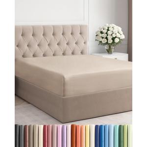 Queen Fitted Bed Sheet - Bottom Single Fitted Sheet Only - Ultra-Soft Hotel Luxury Bedding w/ 8-16 Inch Deep Pockets - Breathable, Cooling & Wrinkle Free - Easy-Care, Fade & Shrink Resistant - Wheat