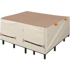 Porch Shield Patio Table Cover - Waterproof Outdoor Dining Table and Chairs Furniture Set Cover Square - 64 x 64 inch, Light Tan & Khaki