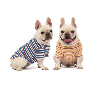 Knuffelen Dog Shirts Cotton Striped T-Shirt Summer Pet Clothes for Small Dogs 2-Pack Soft Puppy Apparel Cat Tee Breathable Stretchy Blue Yellow Multi-colored, Small