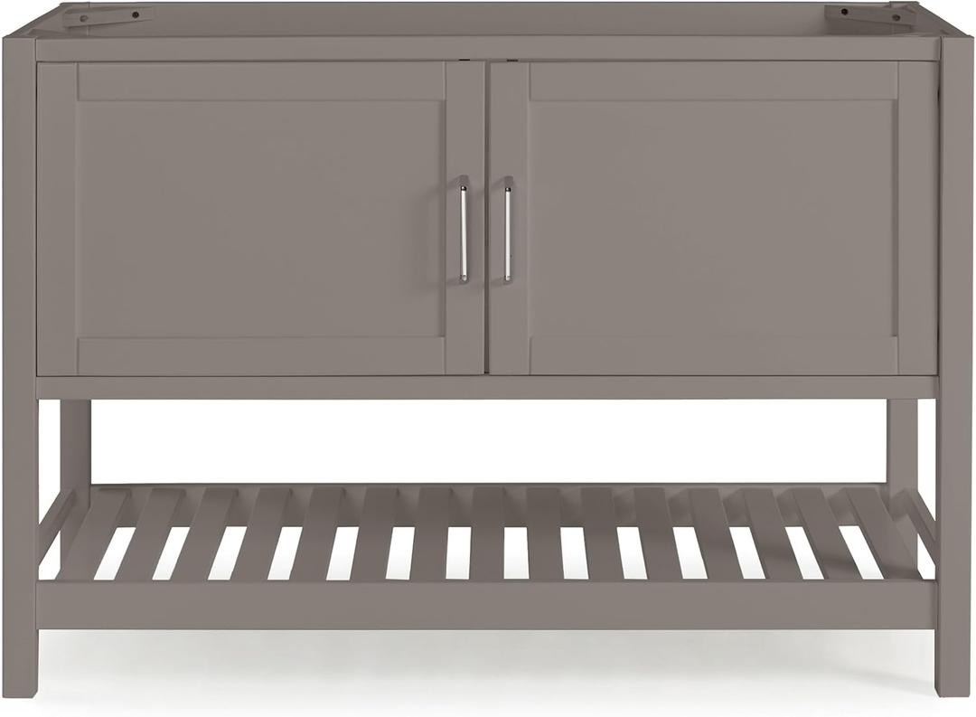 Alaterre Furniture Bennet Bathroom Vanity Base with Two-Door Shaker Cabinet and Slatted Open Shelf - 48 Inch Freestanding Cabinet Without Sink (Gray) (Grey)