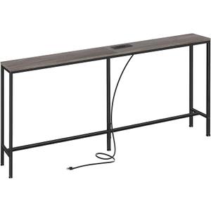 SUPERJARE 70 Inch Console Table with Outlet, Sofa Table with Charging Station, Narrow Entryway Hallway Table, Behind Couch Table, for Living Room, Charcoal Gray