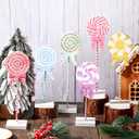 Amyhill 6 Pcs Christmas Candyland Table Decorations Wooden Colorful Candy Bow Block Tabletop Centerpieces Sign Xmas Tiered Tray Decor for Home Xmas Holiday Kitchen Party Decor