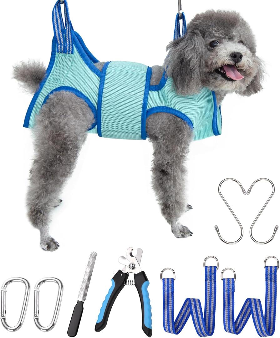 Dog Grooming Hammock, XS Size Hanging Harness Holder for Nail Clipping,Nail Trimming Hammock for Pet, Grooming Sling Hanger with Thick Fabric Neck Support Wide Strap Restraint (X-Small 11 LB Max/Turquoise)
