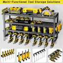 Power Tool Organizer Wall Mount,4 Layers Heavy Duty Storage Rack with 8 Drill Holder, Easy Installation, Tool Organizer Wall Mount for Garage Workshop and Home Organization.