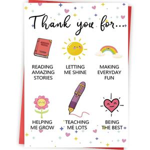 11 x Lovely Thank You Teacher Card, Great Teacher Appreciation Gifts Card from Students, Thank You for Helping Me Grow, End of Term Gift