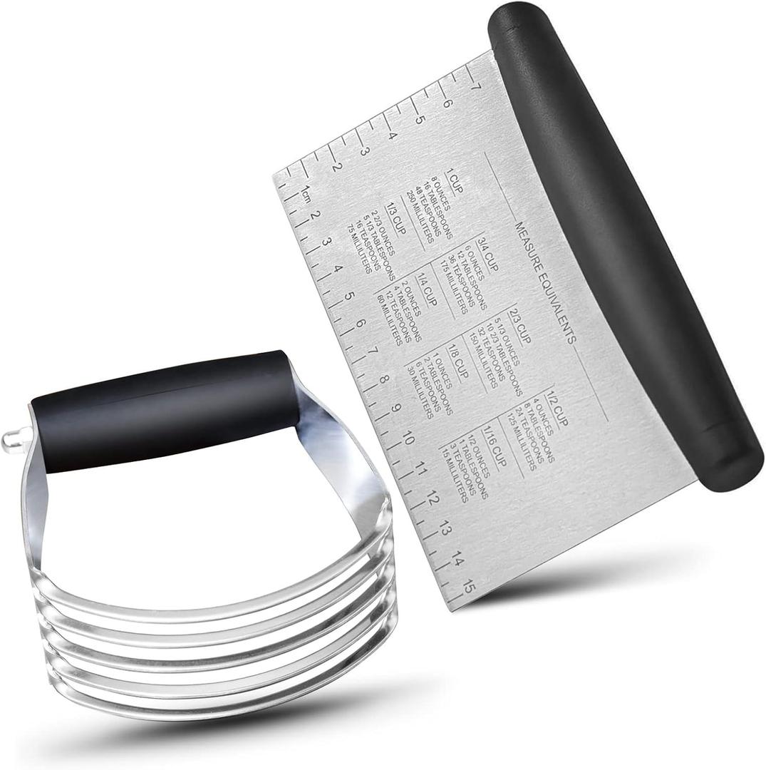 ALLTOP Stainless Steel Bench Scraper and Pastry Blender Cutter Set, Efficient Multipurpose Kitchen Baking Essential Tool with Comfortable Grip Handle-Perfect for Nut, Pie and Dough Processing - Black