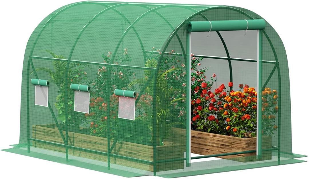 1077 FT Greenhouses for Outdoors Heavy Duty, Large Walk in Green Houses for Outside with 6 Ventilated Mesh Windows & Roll-up Door & Reinforced Frame