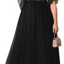 Pinup Fashion Women Plus Size Formal Dresses - Sequin Evening Gown Prom Wedding Guest Floor Length Dress (Black), 16W