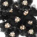 PATIKIL 2.36 Inch Rhinestone Pearl Chiffon Flower, 15 Pcs Sewing Fabric Appliques for DIY Craft Clothing Headbands Wedding Party Decoration, Black