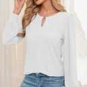 Womens Long Sleeve Eyelet Tops V Neck Fall Shirts Casual Loose Blouses (White, XL)