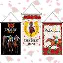 Tegeme 3 Pcs Derby Day Door Banner Derby Day Hanging Flag Decor Roses Horse Racing Festival Door Hanger Sign for Holiday Party Outdoor Indoor Home