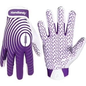 HANDLANDY Youth Football Gloves, Sticky Wide Receiver Gloves for Kids, White and Gold Stretch Fit Football Glove (White and Purple, Large)