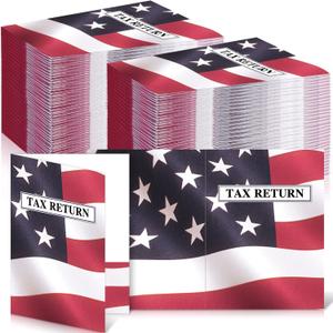 Skyygemm 50 Pcs Income Tax Return Folders 9 x 12 Inch Red White and Blue Tax Envelopes with Two Pocket for Preparer Organizer Office Supplies