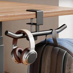 Heavy Duty Clip-On Desk Hook, No Drill Adjustable Backpack & Headphone Holder, Space-Saving Purse Hanger for Table, Dorm Office Home Cafe, Gaming Accessories Gifts for Gamers