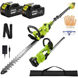 2-in-1 Cordless Hedge Trimmer, Battery Powered Pole, 21 in Steel Blade