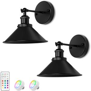 Battery Wall Sconces Set of Two, Battery Operated Sconces, Dimmable Cordless Wall Sconce, RGB Fabric Wall Lights No Hardwired Need, Suitable for Bedroom Living Room Corridor Kitchen