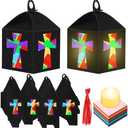 Simgoing 12 Sets 2026 VBS Sunday School Crafts Illumination Themed Religious Cross Crafts with LED Candle Light DIY Christian Cross Lantern Tissue Paper Kits Religious Hanging Church Ornament