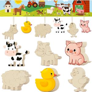 36 Pcs Wooden Farm Animals Cutouts Unfinished Wood Cutouts to Paint Wood Animal Cutouts Crafts Farm Animals Party Supplies for Kids School Classroom Decor