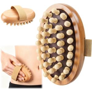 2 PCS Meridian Massage Brushes, Wood Therapy Massage Tools with Essential Oil, Handheld Meridian Brush for Belly Fat, Full Body Relaxation Cellulite Pressure Brushes for Legs, Arms, Back (Brown)