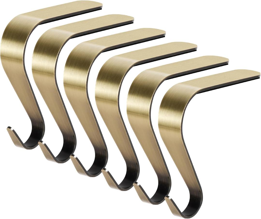 Palonu Christmas Stocking Holders Mantel Stcoking Hangers Metal Hanging Hooks Ornament Hooks Fireplace Hanger Grip for Christmas Decorations (6, Bronze)