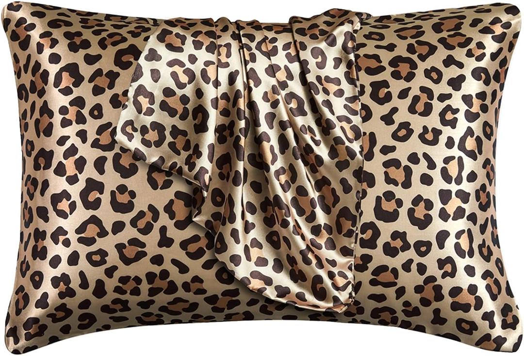 Silky Satin Toddler Pillowcases Pack of 2, 13x18 Inches Cheetah Print Travel Pillowcases with Envelope Closure, Small Kids Pillow Cases Covers, Gold Leopard